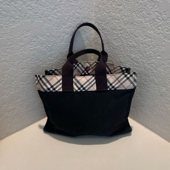 Burberry London Blue Label Nova Check Canvas Tote Black Tan Classic Print Preppy - Picture 3 of 12